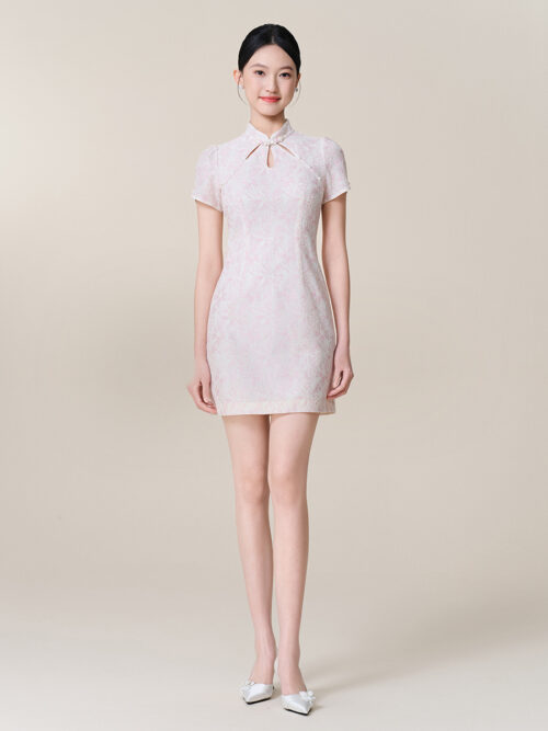 GUZHI JACQUARD KEYHOLE MINI CHEONGSAM - LIGHT PINK