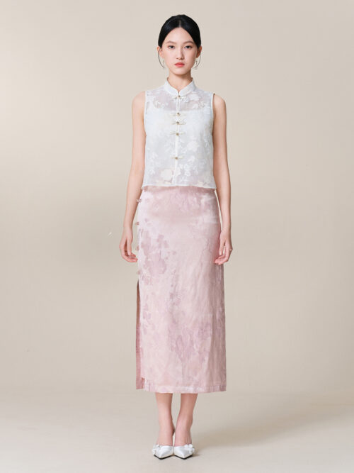GUZHI FLORAL JACQUARD CHEONGSAM SKIRT - PINK