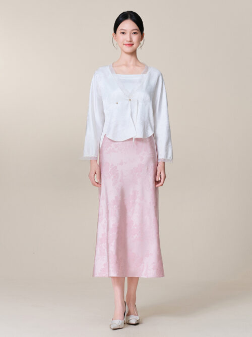 GUZHI EMBROIDERED TIE-FRONT CROPPED CARDIGAN - WHITE