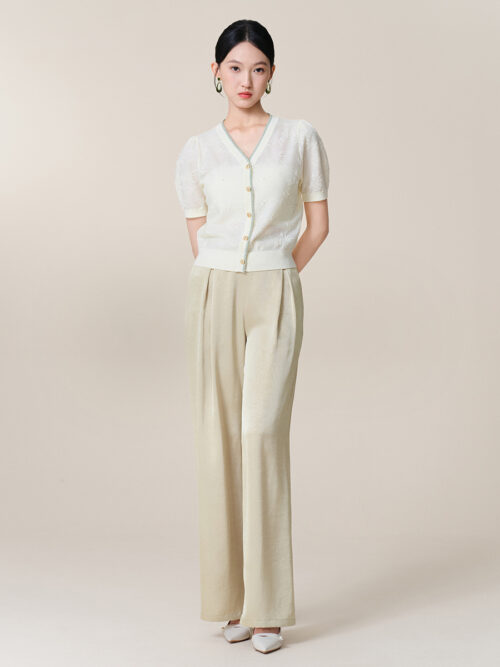 GUZHI WIDE-LEG PLEATED TROUSERS - BEIGE